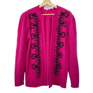 MAGNOLIA Vintage Angora/Lambswool Cardigan Sweater, Embroidered, Size Medium